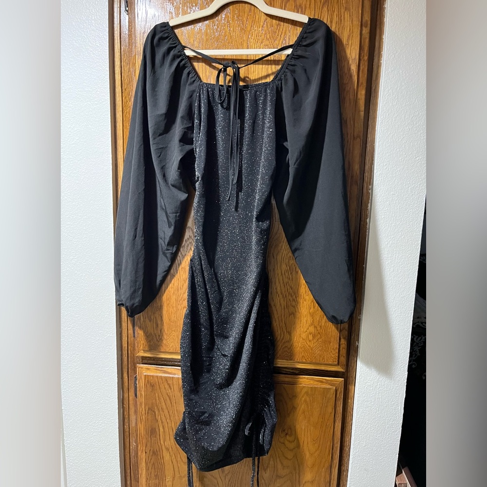 SHEIN Black Glitter Long Sleeve Dress